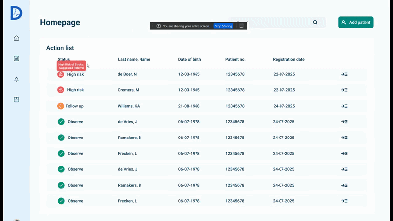 Screenshot of the Patient Dashboard, highlighting the Medications sidebar and the Min/Max heart rate visualizer